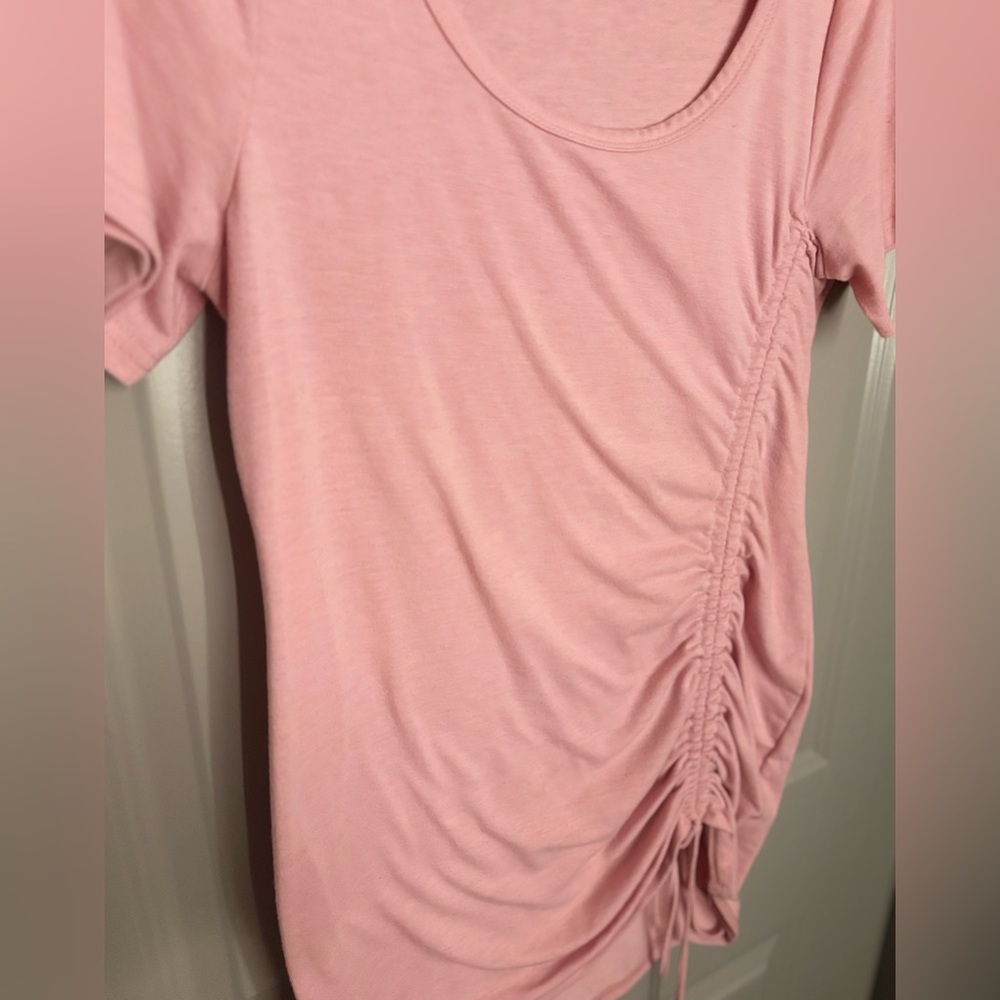Pink Ruched Maternity Scoop Neck Tee - Picture 2 of 7